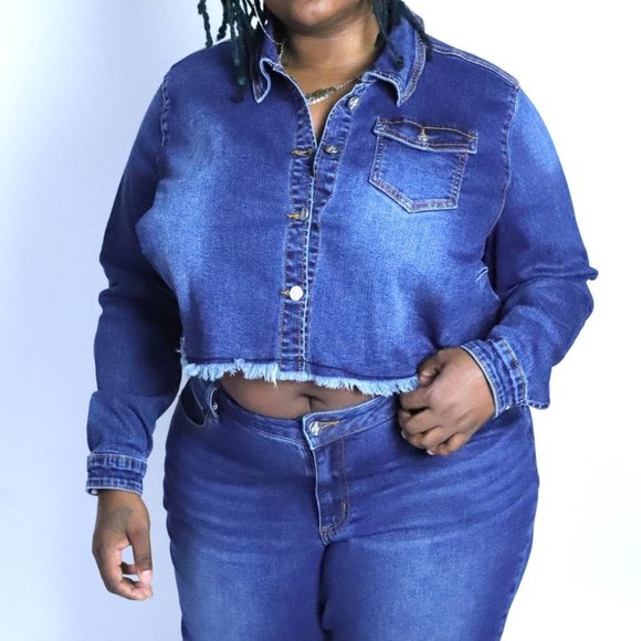Curvy Women's Unique  Strapped Frayed Cropped Denim /Jean Jacket 2XL - Picture 1 of 4